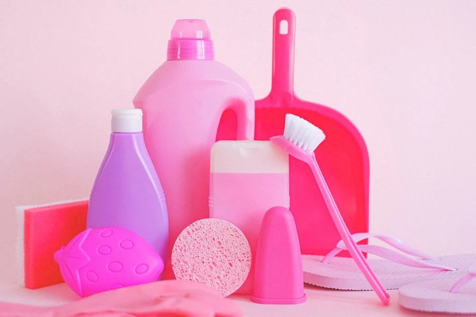 A professional in full protective gear is disinfecting an indoor space with a spray bottle to help prevent COVID-19.